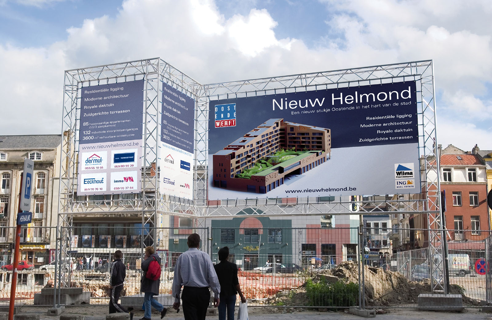 Outdoor werfsignalisatie met impact, geprint op bache en bevestigd op een spanframe.